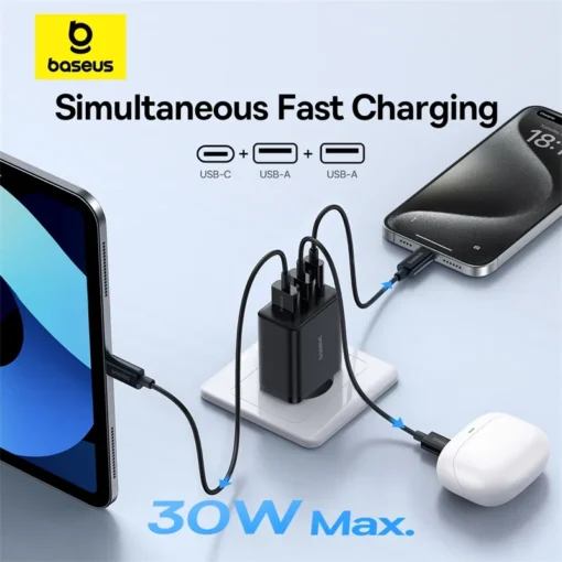 Baseus 30W USB Charger QC3.0 PD3.0 Type C PD Fast Charging Quick Phone Charger For iPhone 15 14 13 12 Pro Max Xiaomi Samsung 2