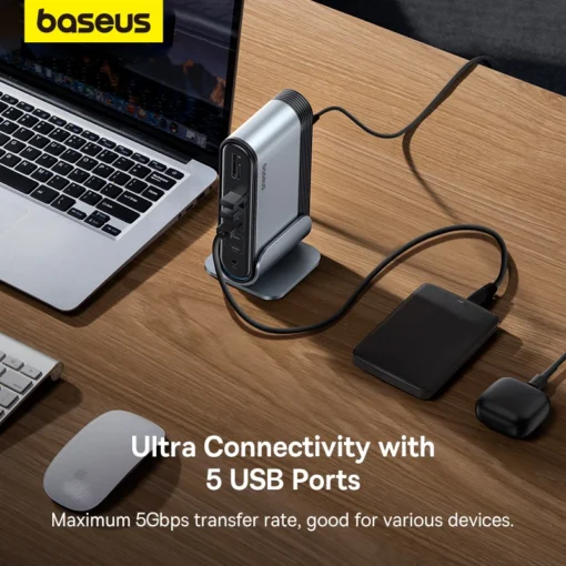 Baseus 17 in 1 Gen2 USB C HUB Dual 4K@60Hz HDMI-compatible DP USB 3.0 with Power Adapter Docking Station for MacBook Pro M1 M2 3