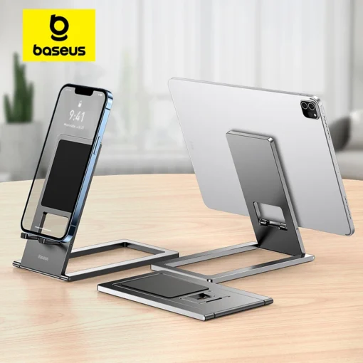 Baseus Foldable Metal Desktop Holder for iPhone 15 14 13 Pro Max iPad Pro 12.9 11 Samsung Tablet Desktop Stand Laptop Support 1