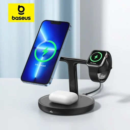 Baseus 3 in 1 20W Magnetic Wireless Chargers Stand For iPhone 15 14 13 Charger Dock Station for Airpods Pro Wireless Charger 1