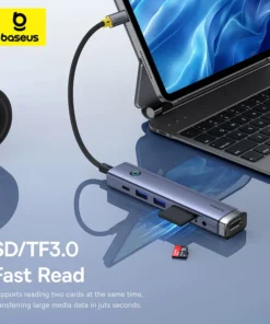 Baseus USB C Hub to HDMI 4K 60Hz USB Type C 3.0 RJ45 PD 100W USB 3.0 SD TF Card Slim Adapter USB C Dock for MacBook PC USB HUB 6