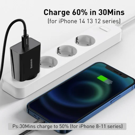 Baseus 20W Quick Charge QC 3.0 PD USB Type C Fast Charging Charger for iPhone 15 14 13 12 X Xs 8 Xiaomi Samsung Phone PD Charger 4