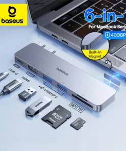 Baseus Dual USB-C Hub to HDMI-Compatible 4K 30Hz For Thunderbolt 3/4 40Gbps USB 3.0 Type C HUB SD TF For MacBook Pro Air USB Hub 1