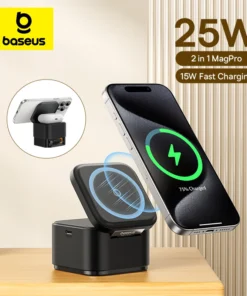 Baseus 25W 2 in 1 Magnetic Wireless Charger Stand 15W Fast Charging Dock Station With Retractable Cable For iPhone15 14  Airpod 1