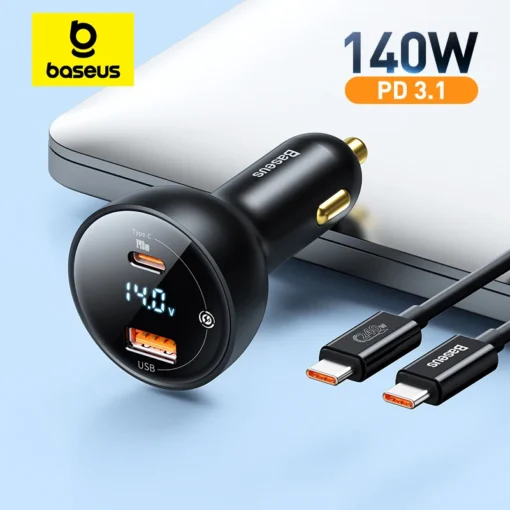 Baseus 140W Car Charger PD3.1 Fast Charging QC3.0 Quick Charge For Macbook Laptop USB Type C Car Phone Charger For iPhone 15 14 1